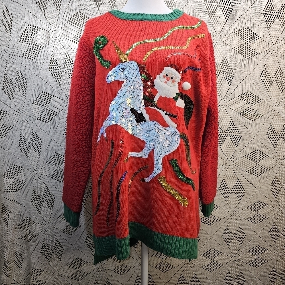 Christmas Sweater Ugly Xmas Sweater Unicorn Santa holiday time 14W